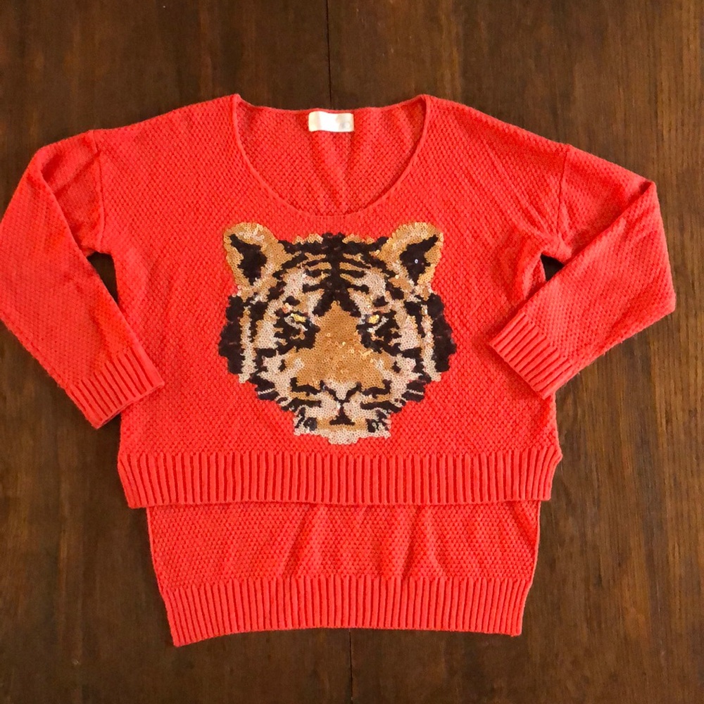 Orange sequin tiger face sweater